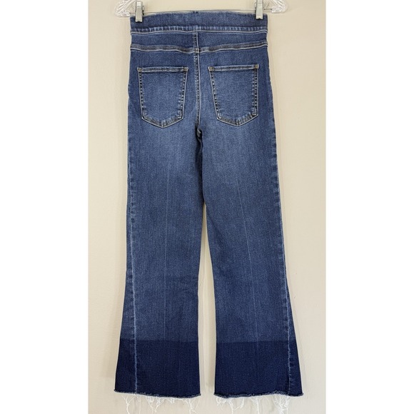 Spanx Jeans Women's Small Crop Flare Pull On High Rise Stretch Denim Blue - Picture 2 of 10